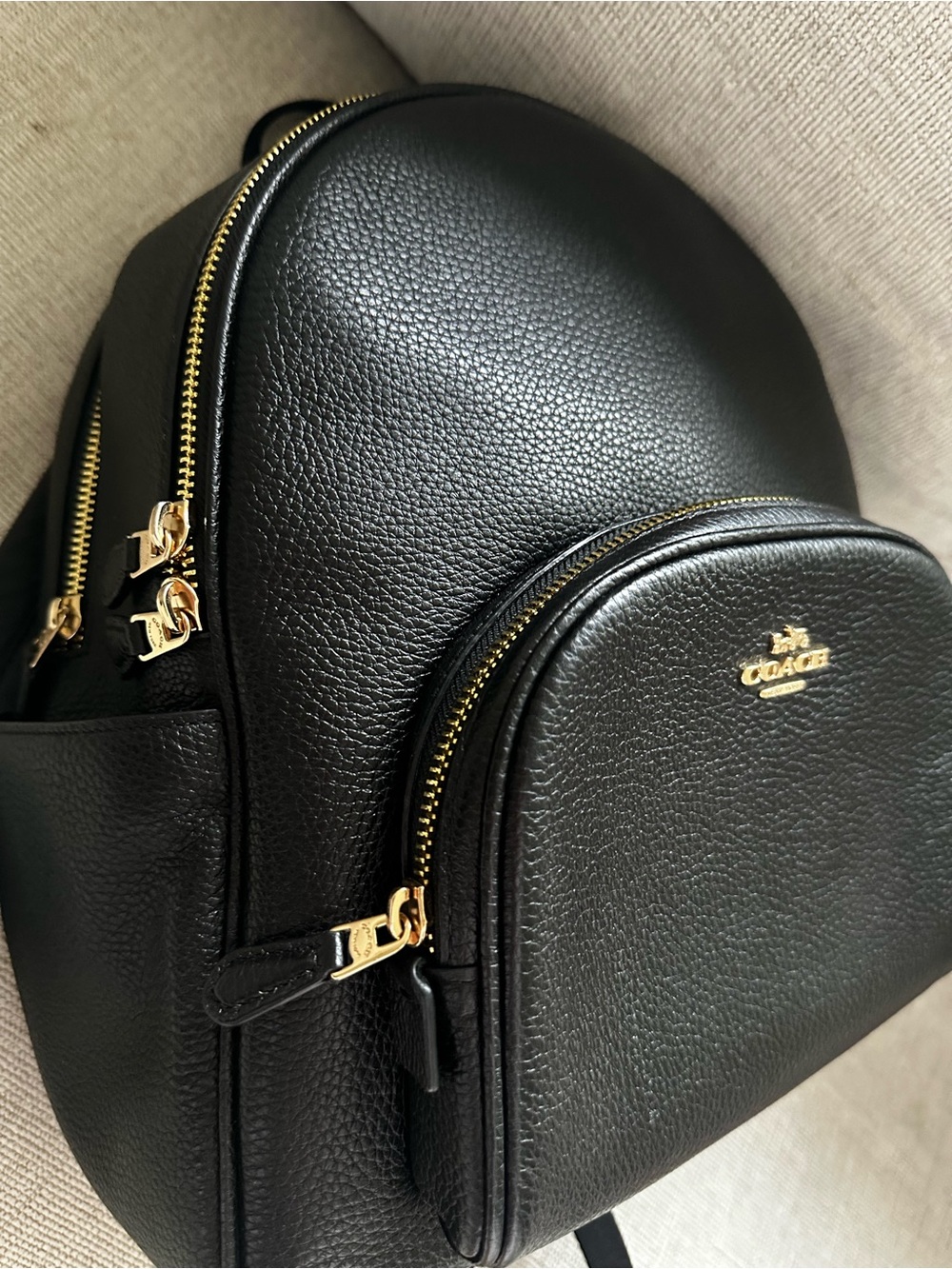 Coach Black Pebbled Leather Backpack with Gold Hardware - Picture 4 of 6